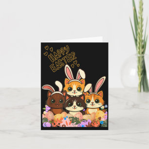 Funny Easter Cats Ears Bunny Eggs Spring for Women Card