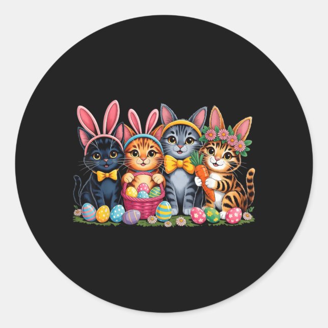 Funny Easter Cats Ears Bunny Eggs Spring for Women Classic Round Sticker (Front)