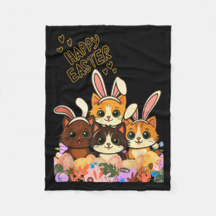 Funny Easter Cats Ears Bunny Eggs Spring for Women Fleece Blanket