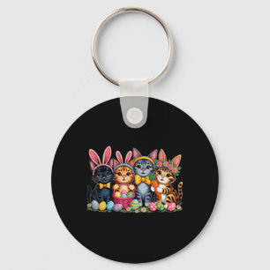 Funny Easter Cats Ears Bunny Eggs Spring for Women Key Ring