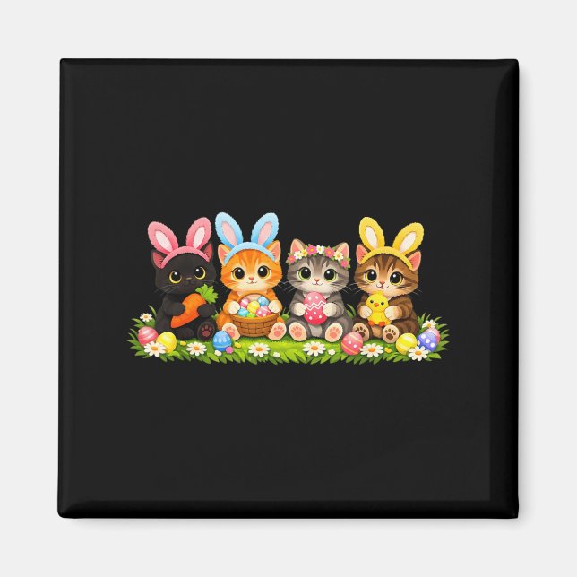 Funny Easter Cats Ears Bunny Eggs Spring for Women Magnet (Front)