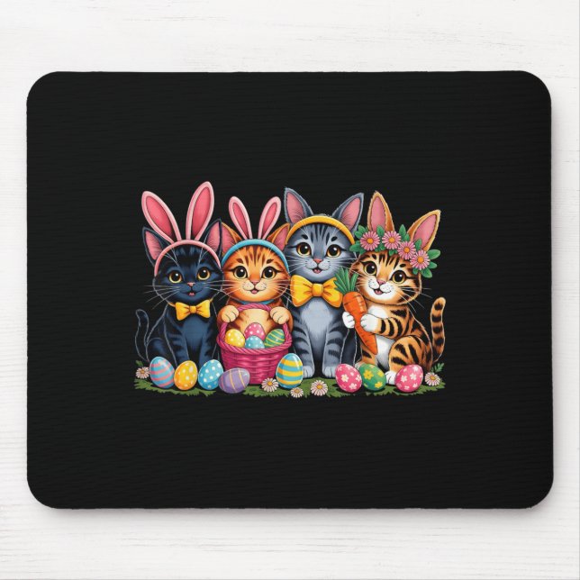 Funny Easter Cats Ears Bunny Eggs Spring for Women Mouse Mat (Front)