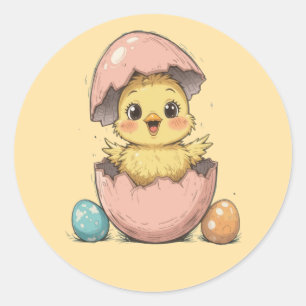 Funny Easter Chick in Cracked Egg Classic Round Sticker