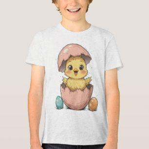 Funny Easter Chick in Cracked Egg Tri-Blend Shirt