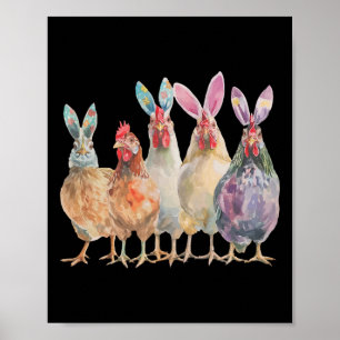 Funny Easter Chickens Bunny Ears Spring Farm _1 Poster