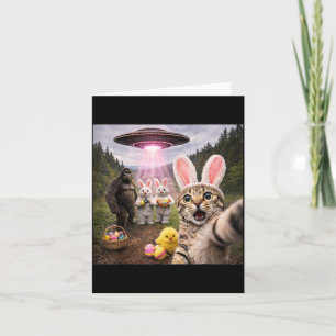 Funny Easter Day Cat Selfie with Bunny Bigfoot UFO Card