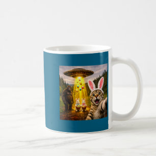 Funny easter day cat selfie with leprechaun coffee mug