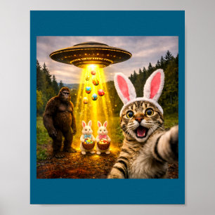 Funny easter day cat selfie with leprechaun poster