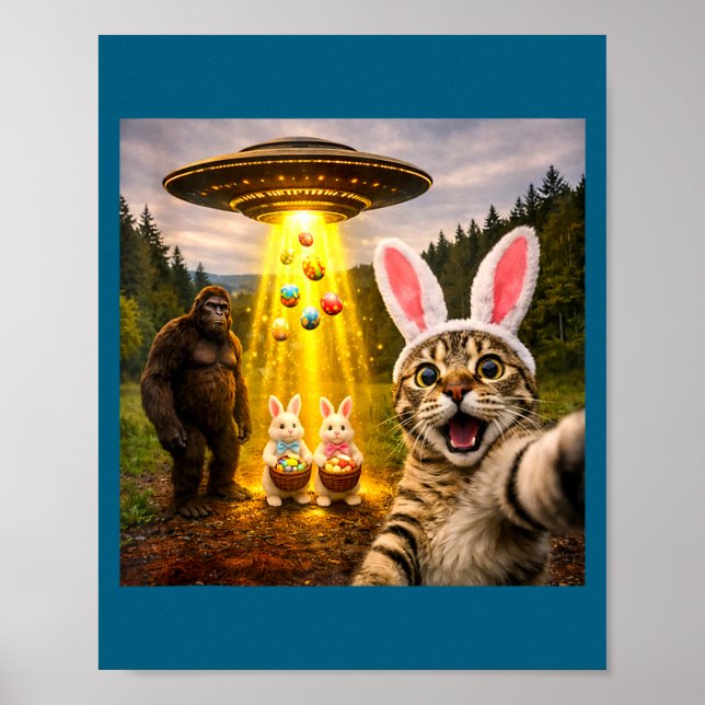 Funny easter day cat selfie with leprechaun poster (Front)