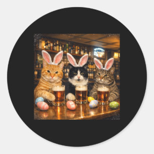 Funny Easter Day Cats Ears Bunny Eggs for Women Classic Round Sticker