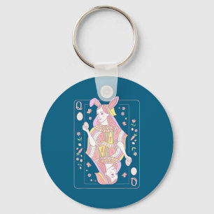 Funny easter day queen card playing bunny cute key ring