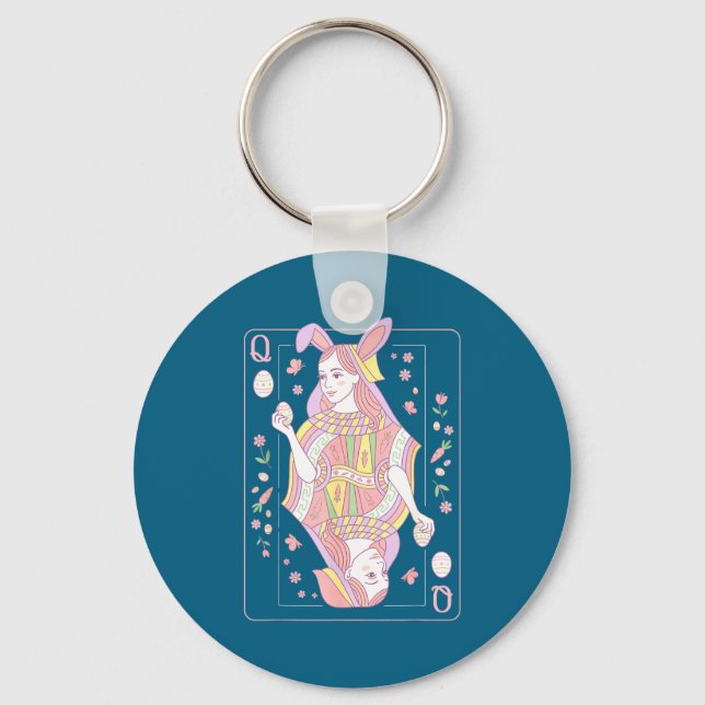 Funny easter day queen card playing bunny cute key ring (Front)