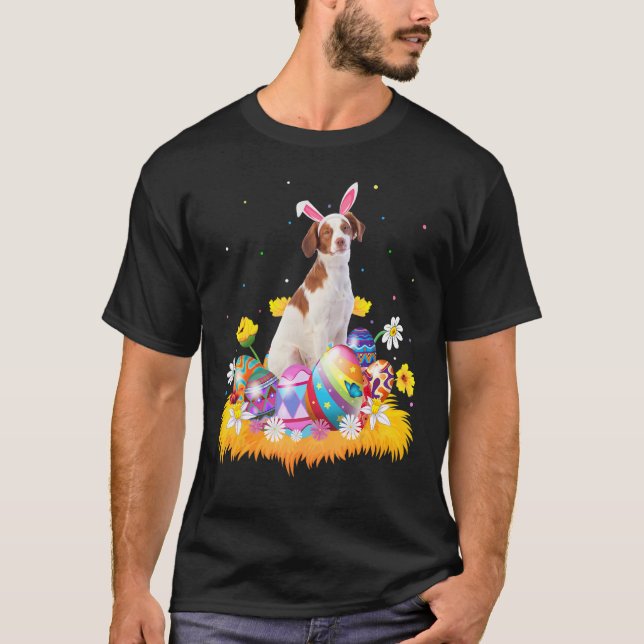 Funny Easter Egg   Brittany Spaniel Dog Easter Sun T-Shirt (Front)