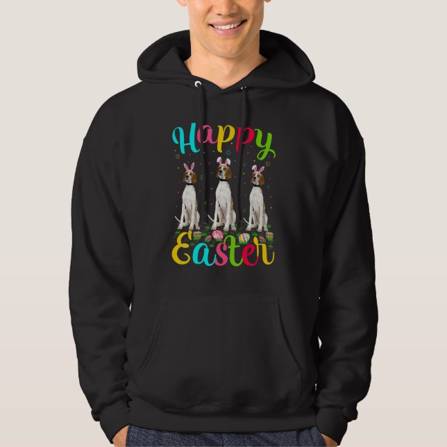 Funny Easter Egg Bunny English Pointer Dog Happy E Hoodie (Front)