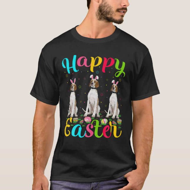 Funny Easter Egg Bunny English Pointer Dog Happy E T-Shirt (Front)