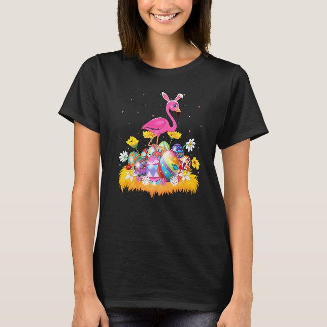 Funny Easter Egg  Cute Flamingo Bird Easter Sunday T-Shirt (Front)