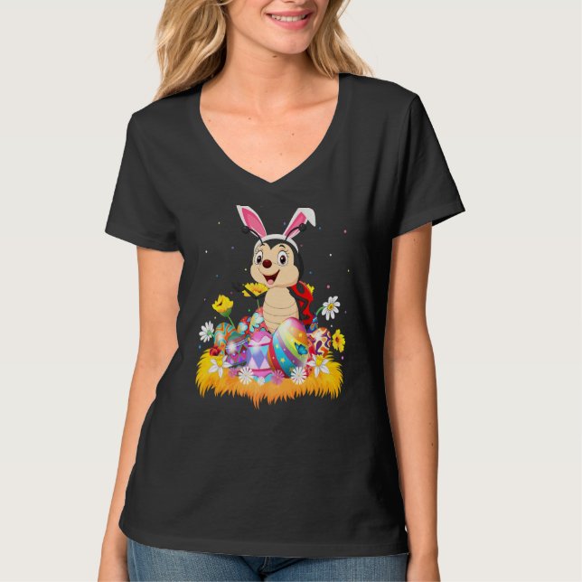 Funny Easter Egg  Cute Ladybug Easter Sunday T-Shirt (Front)