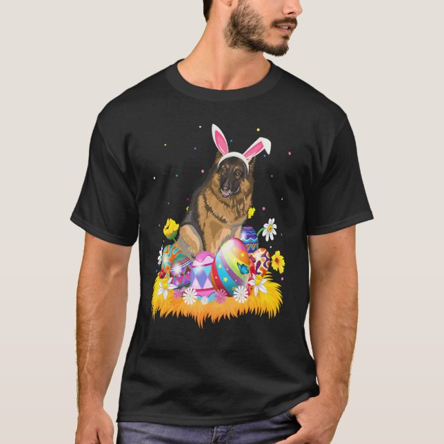 Funny Easter Egg  German Shepherd Dog Easter Sunda T-Shirt (Front)