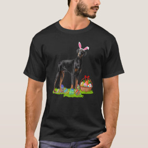 Funny Easter Egg Hunting Bunny Doberman Pinscher D T-Shirt