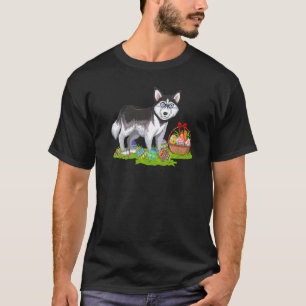 Funny Easter Egg Hunting Bunny Siberian Husky Dog T-Shirt