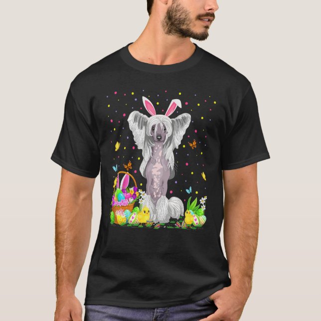 Funny Easter Egg Hunting Chinese Crested Dog Easte T-Shirt (Front)