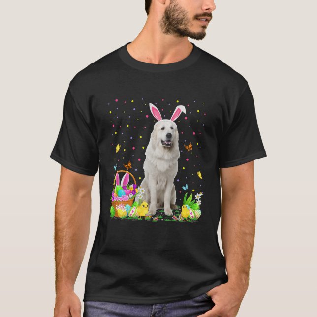 Funny Easter Egg Hunting Great Pyrenees Dog Easter T-Shirt (Front)