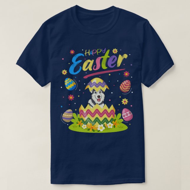 Funny Easter Egg Lover Alaskan Malamute Dog Happy  T-Shirt (Design Front)
