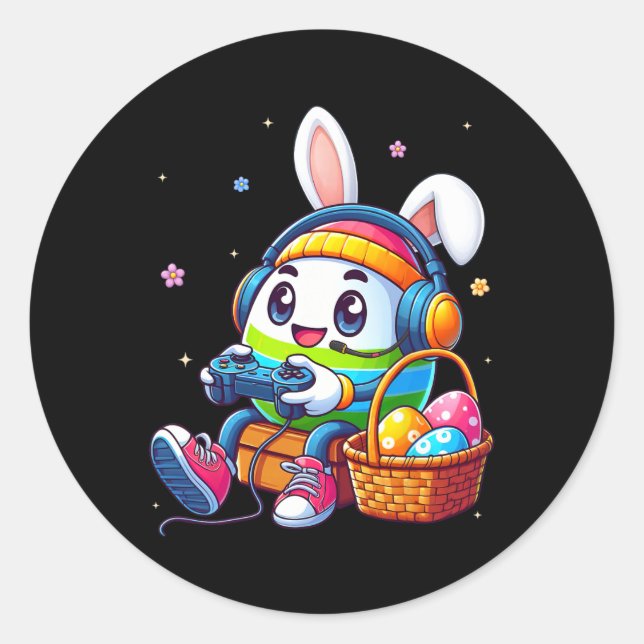 Funny Easter Egg Playing Video Game For Gamer Boys Classic Round Sticker (Front)