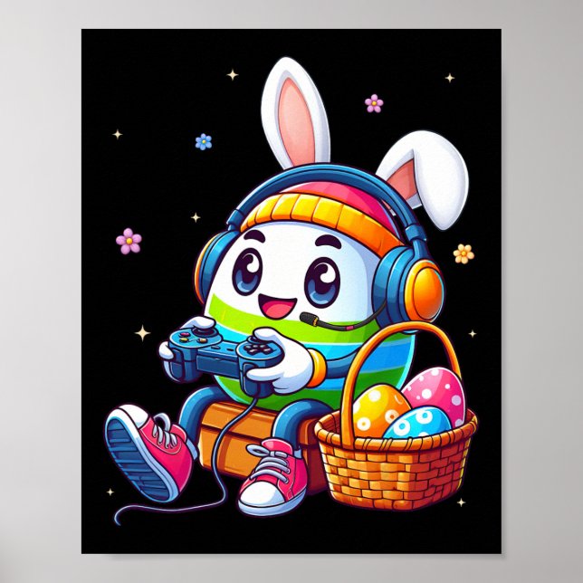 Funny Easter Egg Playing Video Game For Gamer Boys Poster (Front)