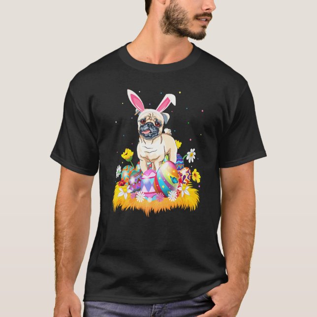Funny Easter Egg Pug Dog Easter Sunday T-Shirt (Front)