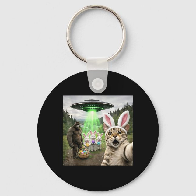 Funny Easter Eggs Alien UFO Cat Selfie Bunny Squad Key Ring (Front)