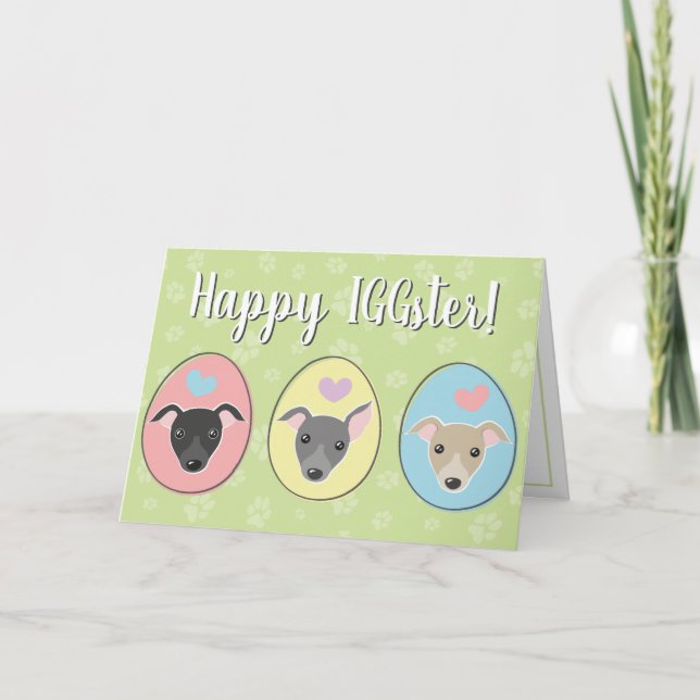Funny Easter eggs Italian greyhounds Cute cartoon Holiday Card (Front)