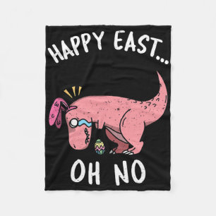 Funny Easter Happy East... Oh No Trex Pink Dinosau Fleece Blanket