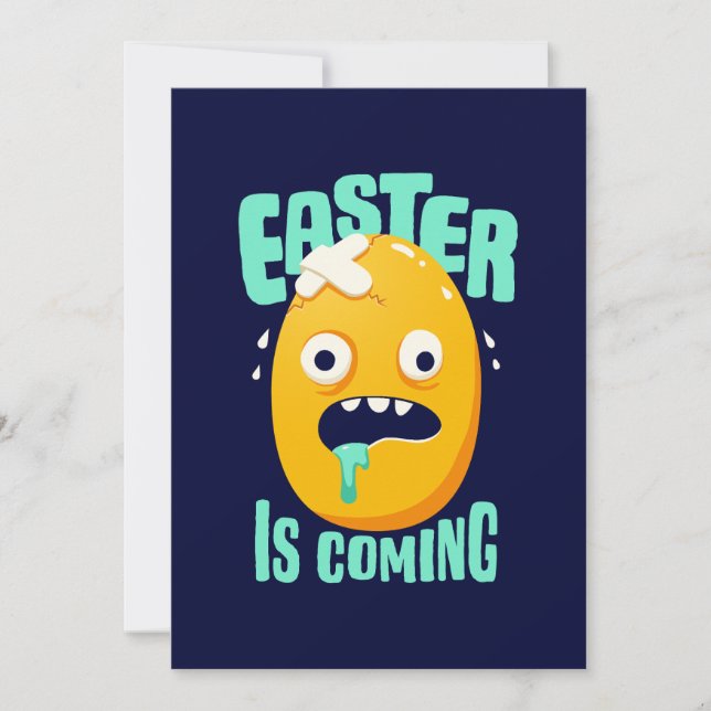 Funny Easter is Coming Yellow Egg Holiday Card (Front)