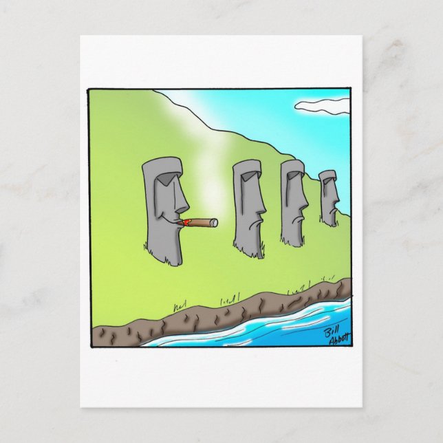 Funny Easter Island Cigar Cartoon Gifts Postcard (Front)