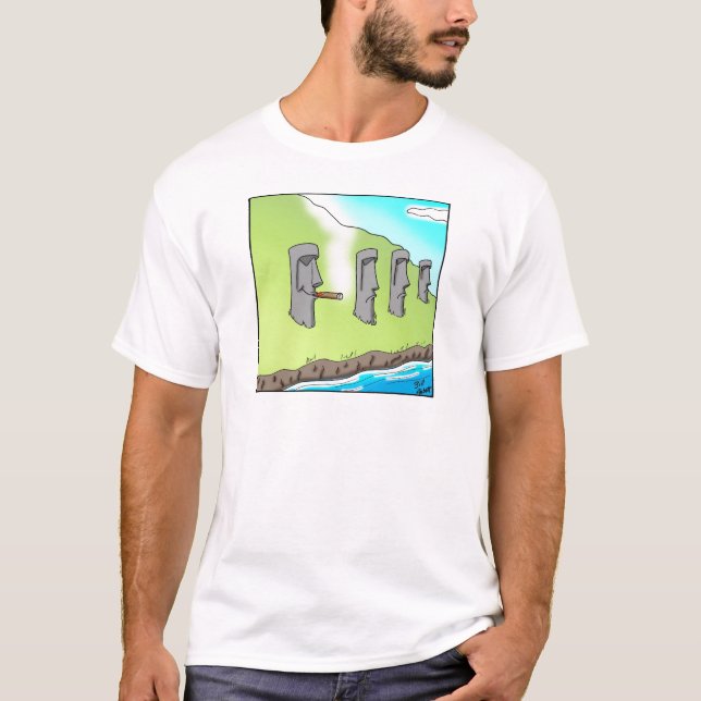 Funny Easter Island Cigar Cartoon Gifts T-Shirt (Front)