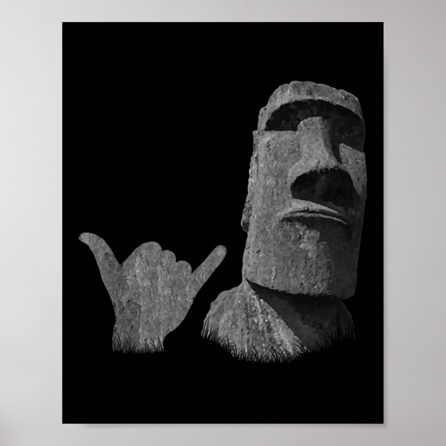 Funny Easter Island Rapa Nui Moai Statue Surfer Sh Poster (Front)