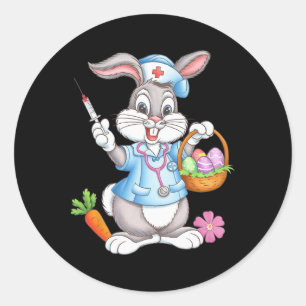 Funny Easter Nurse Stethoscope Bunny Scrub Top Rab Classic Round Sticker