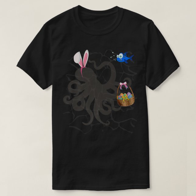 Funny Easter Octopus Easter Basket and Bunny Ears  T-Shirt (Design Front)