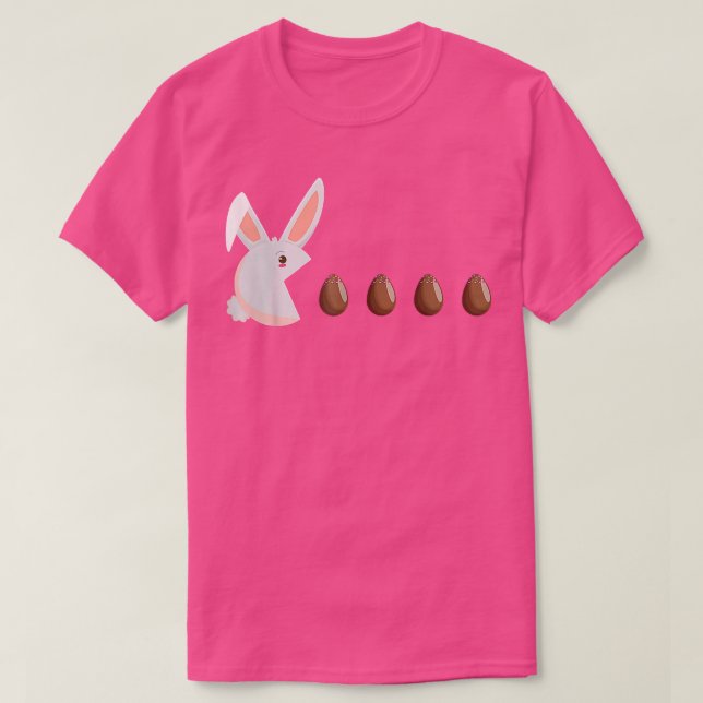 Funny Easter Rabbit Eating Chocolate Easter Bunnie T-Shirt (Design Front)