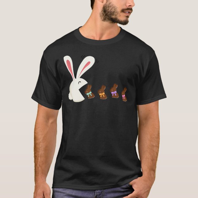 Funny Easter Rabbit Eating Chocolate Easter Bunnie T-Shirt (Front)