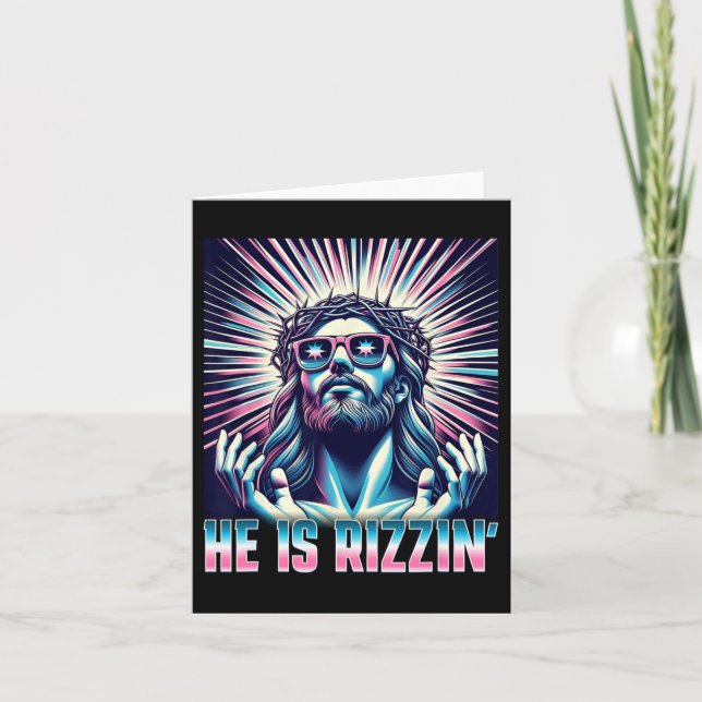 Funny Easter Resurrection Rizz Meme He Is Rizzin J Card (Front)