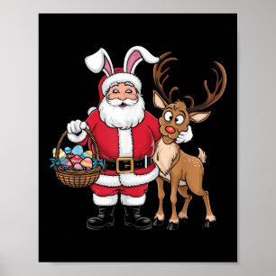 Funny Easter Santa Claus With Bunny Ears And Egg B Poster