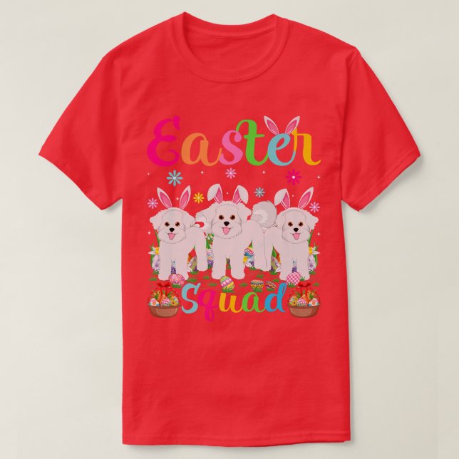 Funny Easter Squad Bunny Ear Bichon Frise Dog Happ T-Shirt (Design Front)