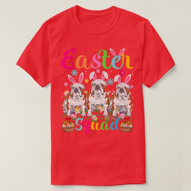 Funny Easter Squad Bunny Ear English Bulldog Happy T-Shirt (Design Front)