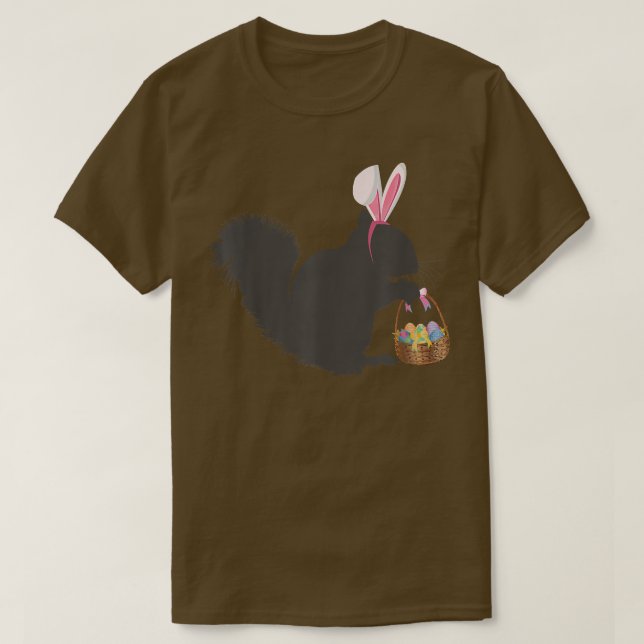 Funny Easter Squirrel Easter Basket and Bunny Ears T-Shirt (Design Front)