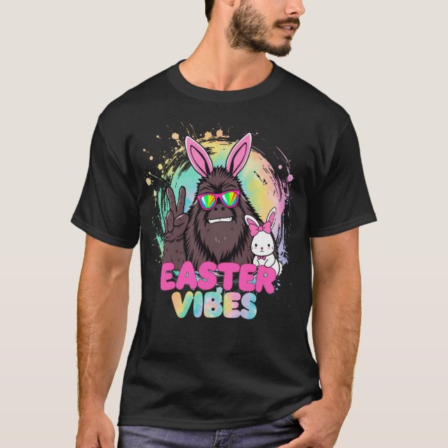 Funny Easter Vibes Bigfoot Bunny Ears Sasquatch T-Shirt (Front)