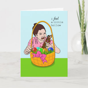 Funny Easter with Woman Eating Chocolate Bunny Card