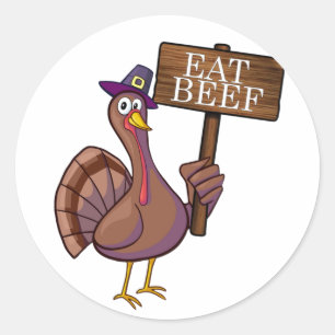 🦃🍗 Funny Eat Beef Thanksgiving Classic Round Sticker