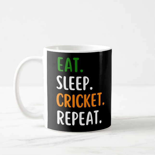 Funny Eat Sleep Cricket Repeat Coffee Mug (Left)